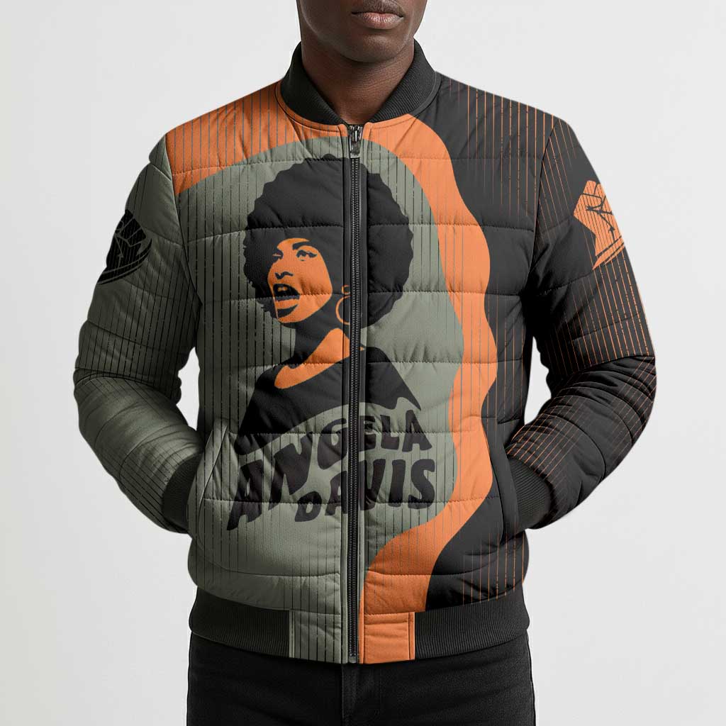 Angela Davis Bomber Puffer Jacket Retro Graphic Design I Am Changing the Things I Cannot Accept Quote Civil Rights Empowerment Tribute - African Pride