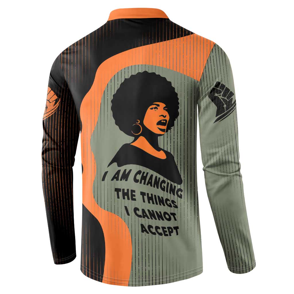 Angela Davis Button Sweatshirt Retro Graphic Design I Am Changing the Things I Cannot Accept Quote Civil Rights Empowerment Tribute
