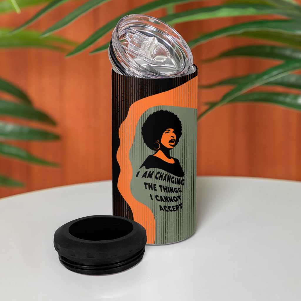 Angela Davis 4 in 1 Can Cooler Tumbler Retro Graphic Design I Am Changing the Things I Cannot Accept Quote Civil Rights Empowerment Tribute - African Pride