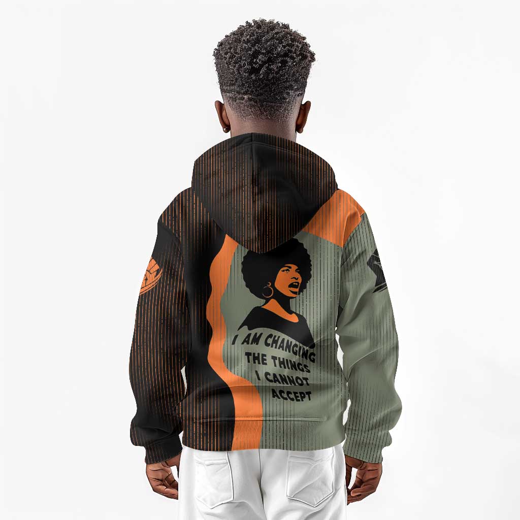 Angela Davis Kid Hoodie Retro Graphic Design I Am Changing the Things I Cannot Accept Quote Civil Rights Empowerment Tribute - African Pride