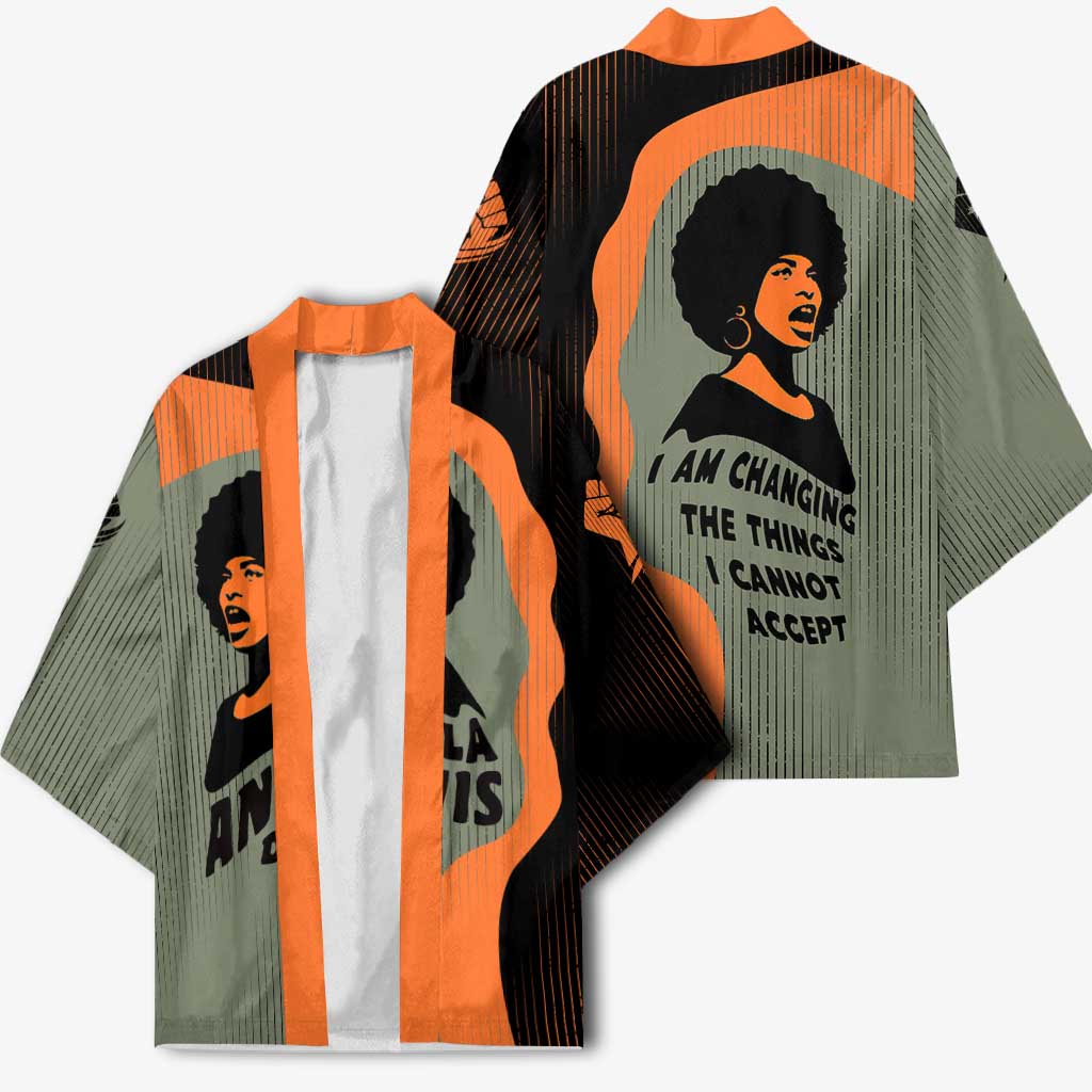 Angela Davis Kimono Retro Graphic Design I Am Changing the Things I Cannot Accept Quote Civil Rights Empowerment Tribute - African Pride