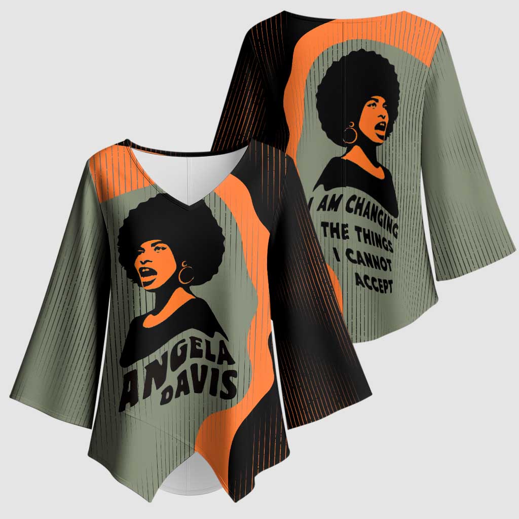 Angela Davis Kimono Sleeve Blouse Retro Graphic Design I Am Changing the Things I Cannot Accept Quote Civil Rights Empowerment Tribute - African Pride