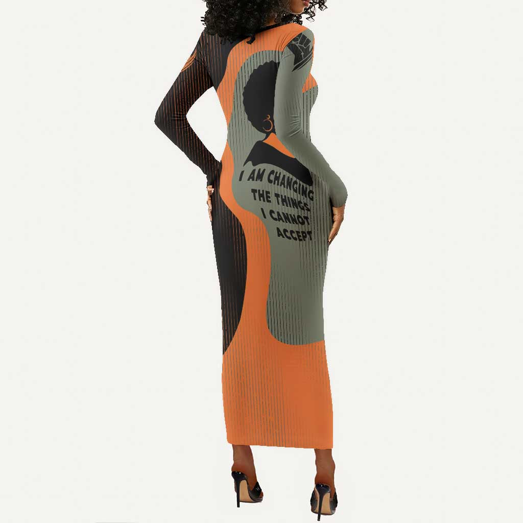Angela Davis Long Sleeve Bodycon Dress Retro Graphic Design I Am Changing the Things I Cannot Accept Quote Civil Rights Empowerment Tribute - African Pride