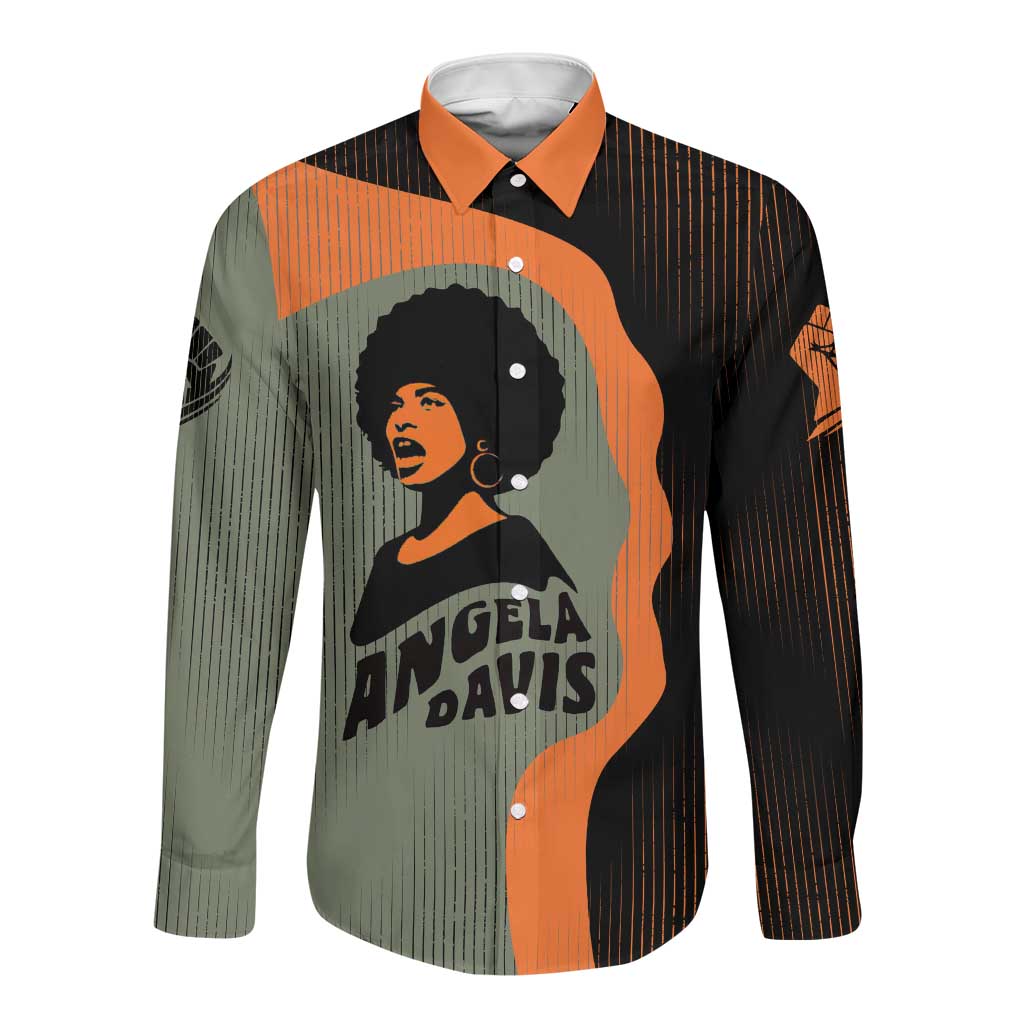 Angela Davis Long Sleeve Button Shirt Retro Graphic Design I Am Changing the Things I Cannot Accept Quote Civil Rights Empowerment Tribute - African Pride