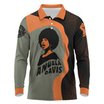 Angela Davis Long Sleeve Polo Shirt Retro Graphic Design I Am Changing the Things I Cannot Accept Quote Civil Rights Empowerment Tribute - African Pride