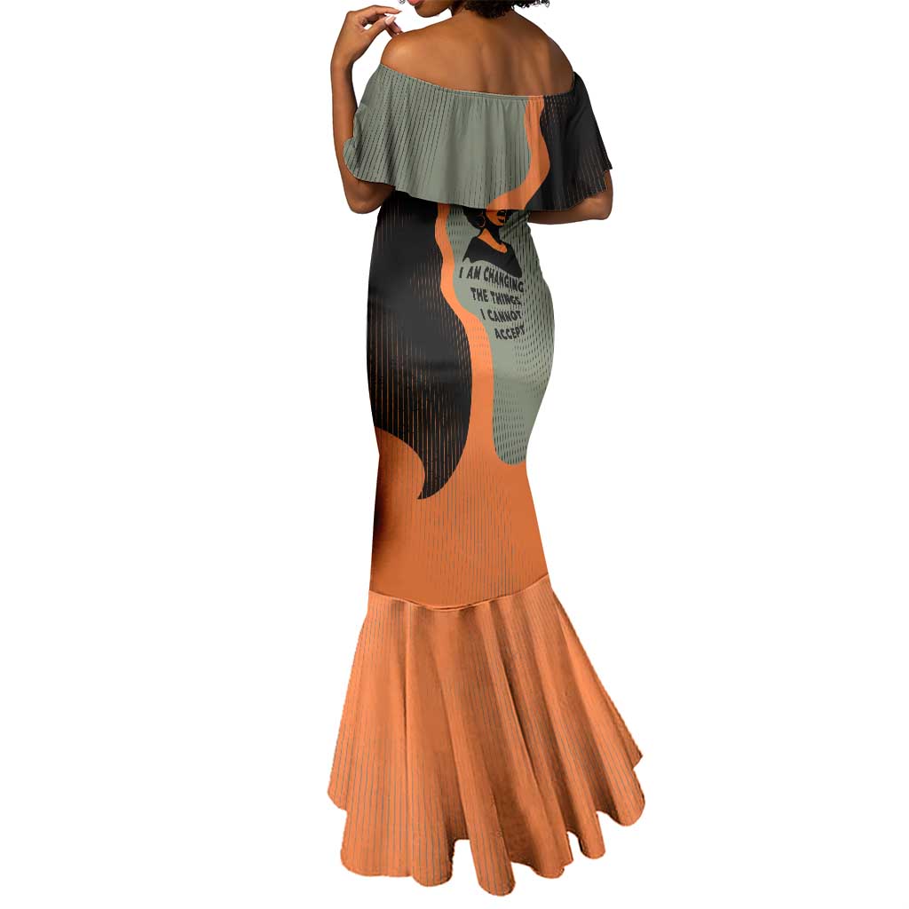 Angela Davis Mermaid Dress Retro Graphic Design I Am Changing the Things I Cannot Accept Quote Civil Rights Empowerment Tribute - African Pride