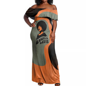 Angela Davis Off Shoulder Maxi Dress Retro Graphic Design I Am Changing the Things I Cannot Accept Quote Civil Rights Empowerment Tribute - African Pride