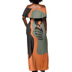 Angela Davis Off Shoulder Maxi Dress Retro Graphic Design I Am Changing the Things I Cannot Accept Quote Civil Rights Empowerment Tribute - African Pride
