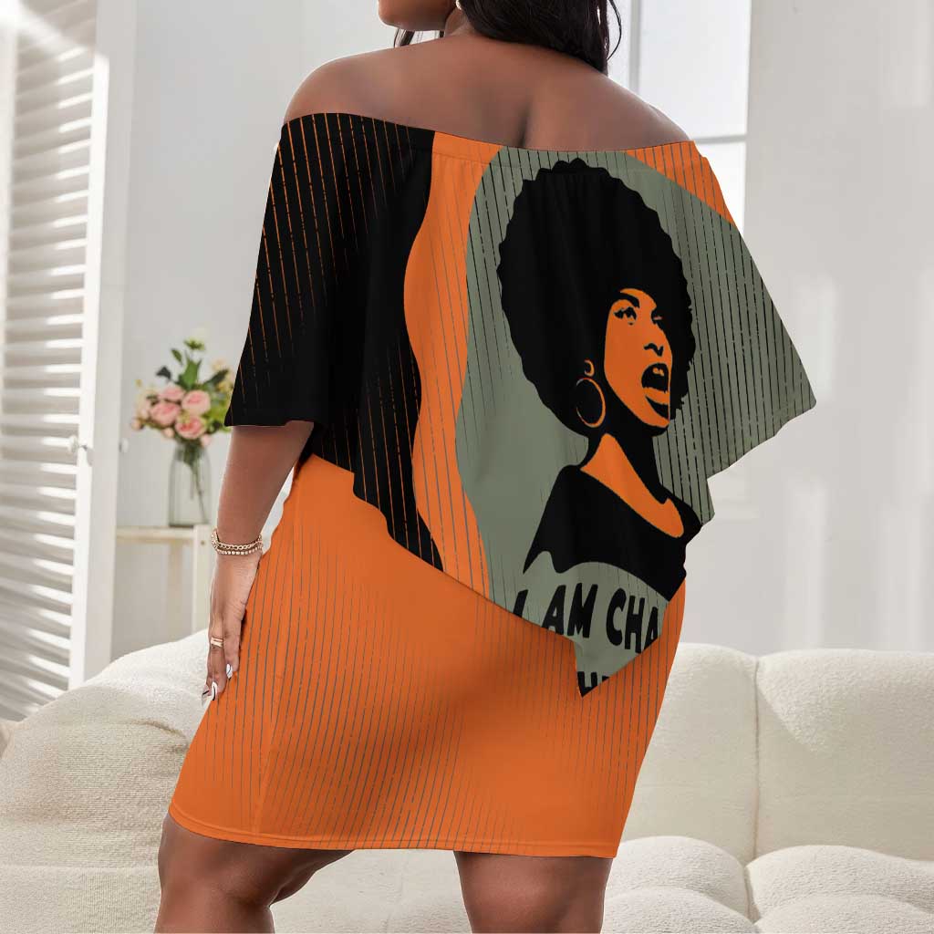 Angela Davis Off Shoulder Short Dress Retro Graphic Design I Am Changing the Things I Cannot Accept Quote Civil Rights Empowerment Tribute - African Pride