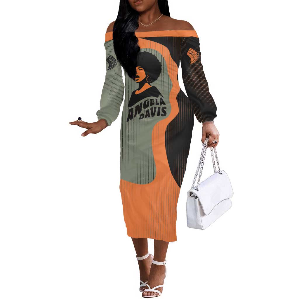 Angela Davis Off The Shoulder Long Sleeve Dress Retro Graphic Design I Am Changing the Things I Cannot Accept Quote Civil Rights Empowerment Tribute - African Pride