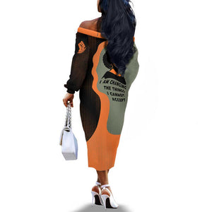 Angela Davis Off The Shoulder Long Sleeve Dress Retro Graphic Design I Am Changing the Things I Cannot Accept Quote Civil Rights Empowerment Tribute - African Pride