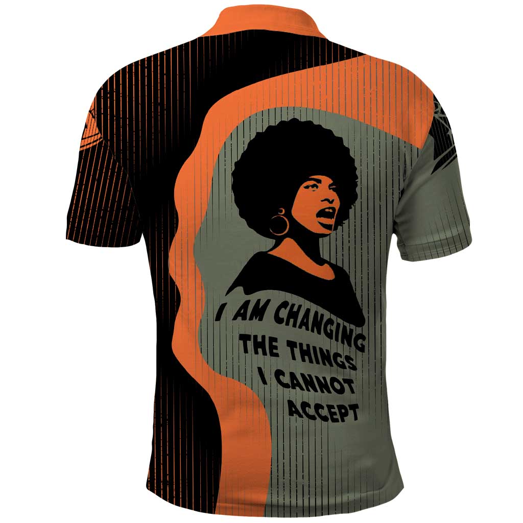 Angela Davis Polo Shirt Retro Graphic Design I Am Changing the Things I Cannot Accept Quote Civil Rights Empowerment Tribute TS04