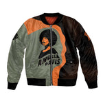 Angela Davis Sleeve Zip Bomber Jacket Retro Graphic Design I Am Changing the Things I Cannot Accept Quote Civil Rights Empowerment Tribute - African Pride
