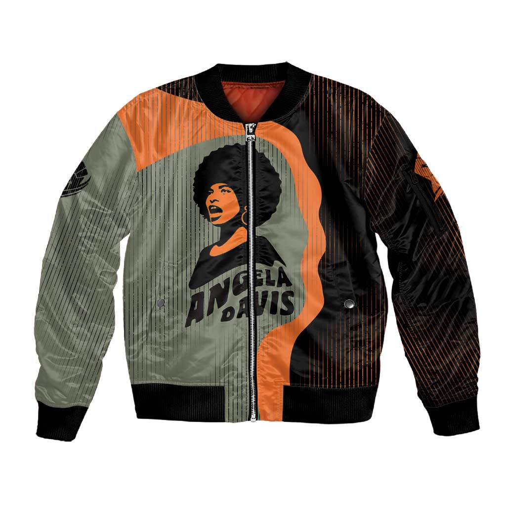 Angela Davis Sleeve Zip Bomber Jacket Retro Graphic Design I Am Changing the Things I Cannot Accept Quote Civil Rights Empowerment Tribute - African Pride