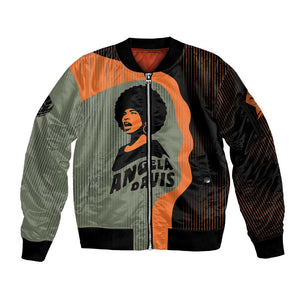 Angela Davis Sleeve Zip Bomber Jacket Retro Graphic Design I Am Changing the Things I Cannot Accept Quote Civil Rights Empowerment Tribute - African Pride