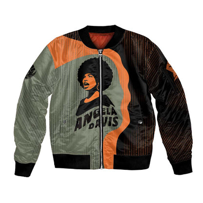Angela Davis Sleeve Zip Bomber Jacket Retro Graphic Design I Am Changing the Things I Cannot Accept Quote Civil Rights Empowerment Tribute - African Pride
