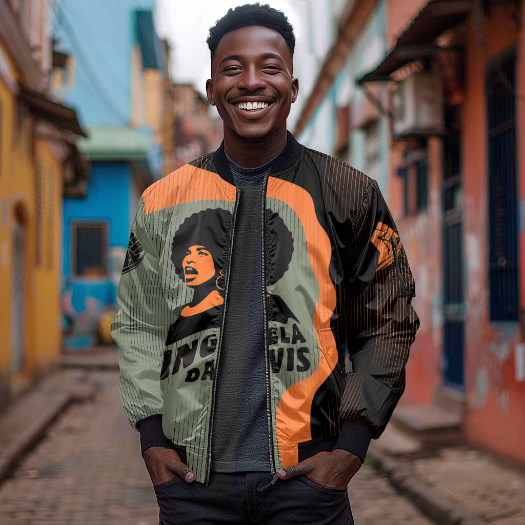 Angela Davis Sleeve Zip Bomber Jacket Retro Graphic Design I Am Changing the Things I Cannot Accept Quote Civil Rights Empowerment Tribute - African Pride