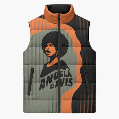 Angela Davis Sleeveless Puffer Jacket Retro Graphic Design I Am Changing the Things I Cannot Accept Quote Civil Rights Empowerment Tribute - African Pride