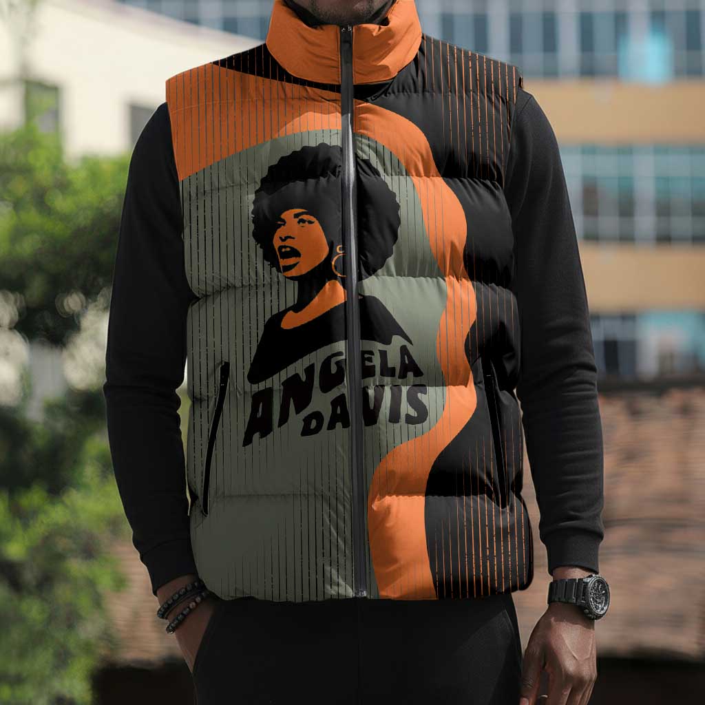 Angela Davis Sleeveless Puffer Jacket Retro Graphic Design I Am Changing the Things I Cannot Accept Quote Civil Rights Empowerment Tribute - African Pride