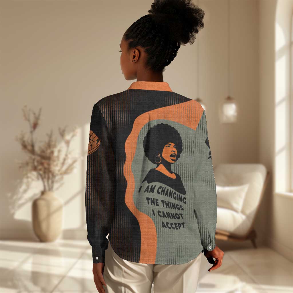 Angela Davis Women Casual Shirt Retro Graphic Design I Am Changing the Things I Cannot Accept Quote Civil Rights Empowerment Tribute - African Pride
