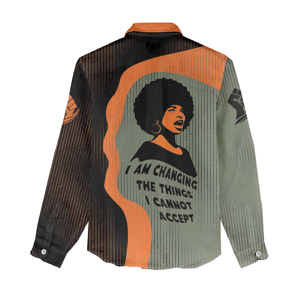 Angela Davis Women Casual Shirt Retro Graphic Design I Am Changing the Things I Cannot Accept Quote Civil Rights Empowerment Tribute - African Pride