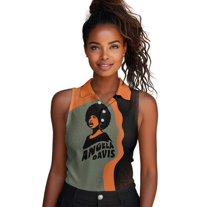 Angela Davis Women Sleeveless Polo Shirt Retro Graphic Design I Am Changing the Things I Cannot Accept Quote Civil Rights Empowerment Tribute - African Pride