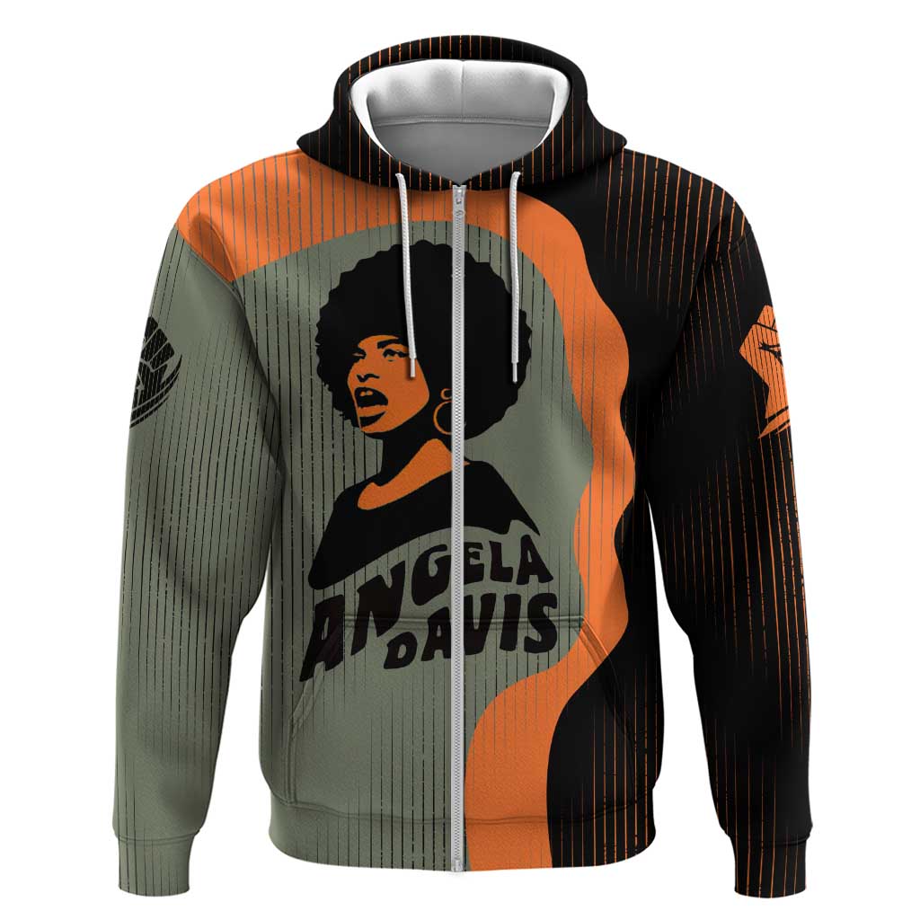 Angela Davis Zip Hoodie Retro Graphic Design I Am Changing the Things I Cannot Accept Quote Civil Rights Empowerment Tribute - African Pride