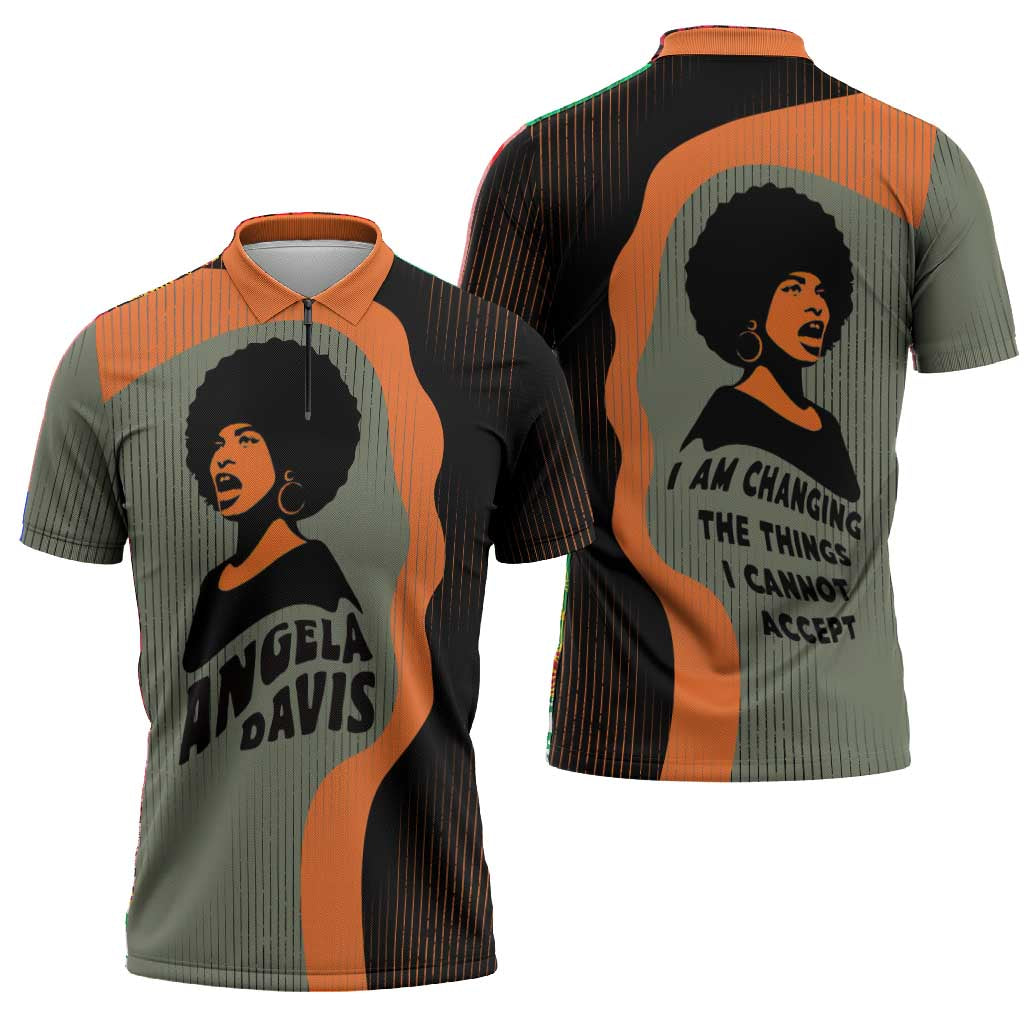 Angela Davis Zipper Polo Shirt Retro Graphic Design I Am Changing the Things I Cannot Accept Quote Civil Rights Empowerment Tribute - African Pride