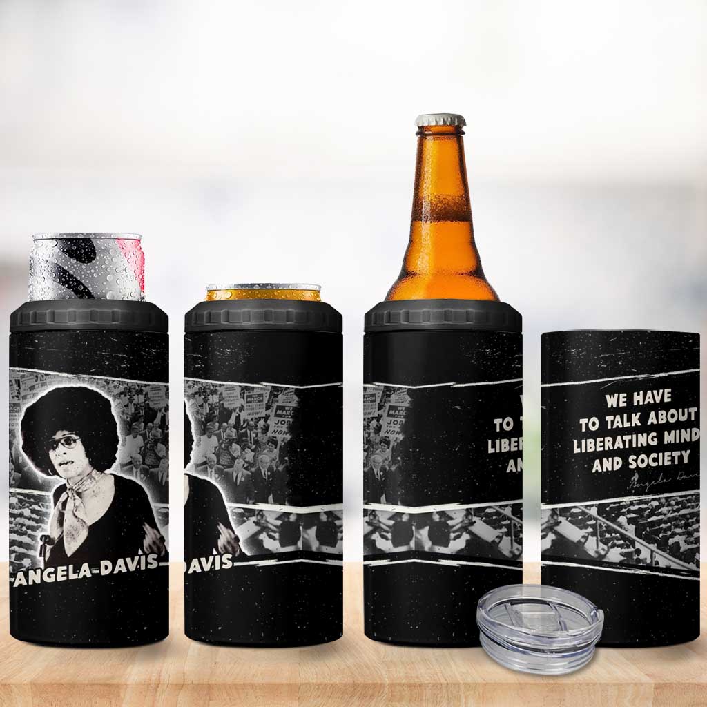 Angela Davis 4 in 1 Can Cooler Tumbler Protest Design Liberating Minds and Society Quote Civil Rights Movement - African Pride