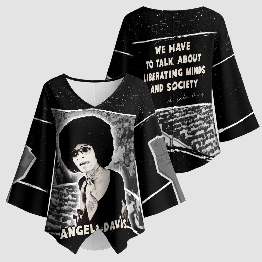 Angela Davis Kimono Sleeve Blouse Protest Design Liberating Minds and Society Quote Civil Rights Movement - African Pride