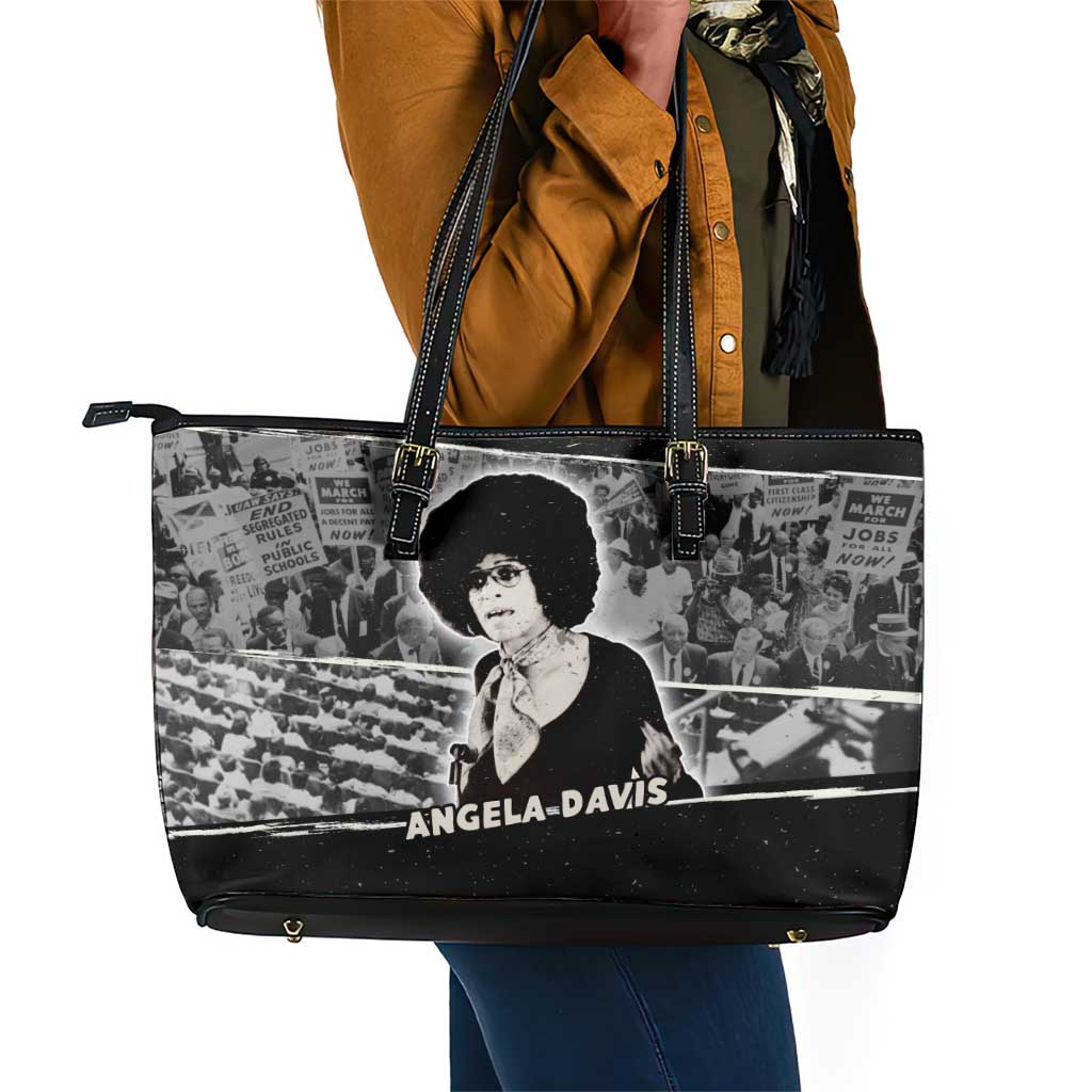 Angela Davis Leather Tote Bag Protest Design Liberating Minds and Society Quote Civil Rights Movement - African Pride