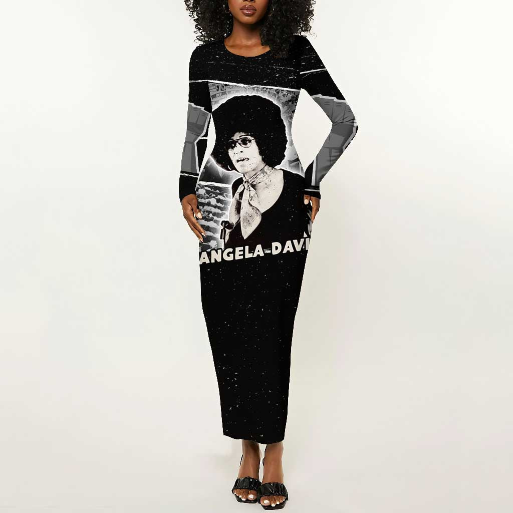 Angela Davis Long Sleeve Bodycon Dress Protest Design Liberating Minds and Society Quote Civil Rights Movement - African Pride