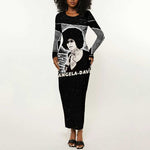 Angela Davis Long Sleeve Bodycon Dress Protest Design Liberating Minds and Society Quote Civil Rights Movement - African Pride