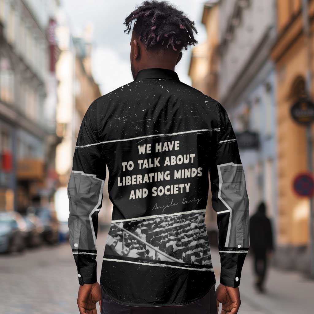 Angela Davis Long Sleeve Button Shirt Protest Design Liberating Minds and Society Quote Civil Rights Movement - African Pride