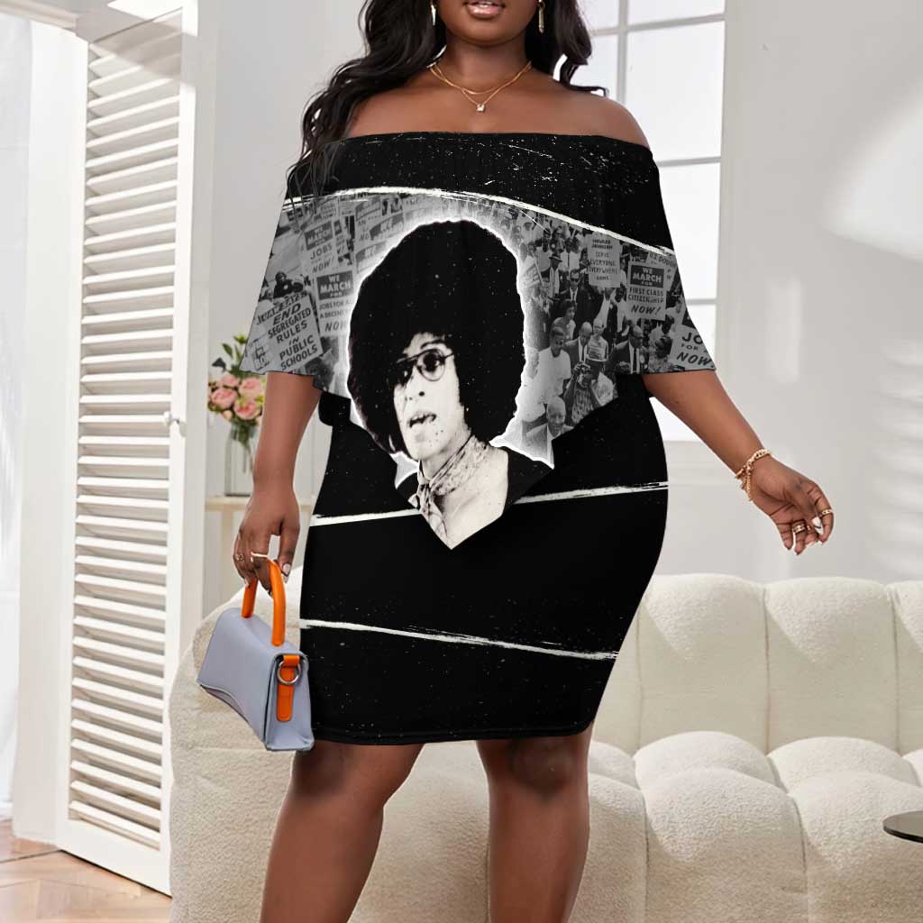Angela Davis Off Shoulder Short Dress Protest Design Liberating Minds and Society Quote Civil Rights Movement - African Pride