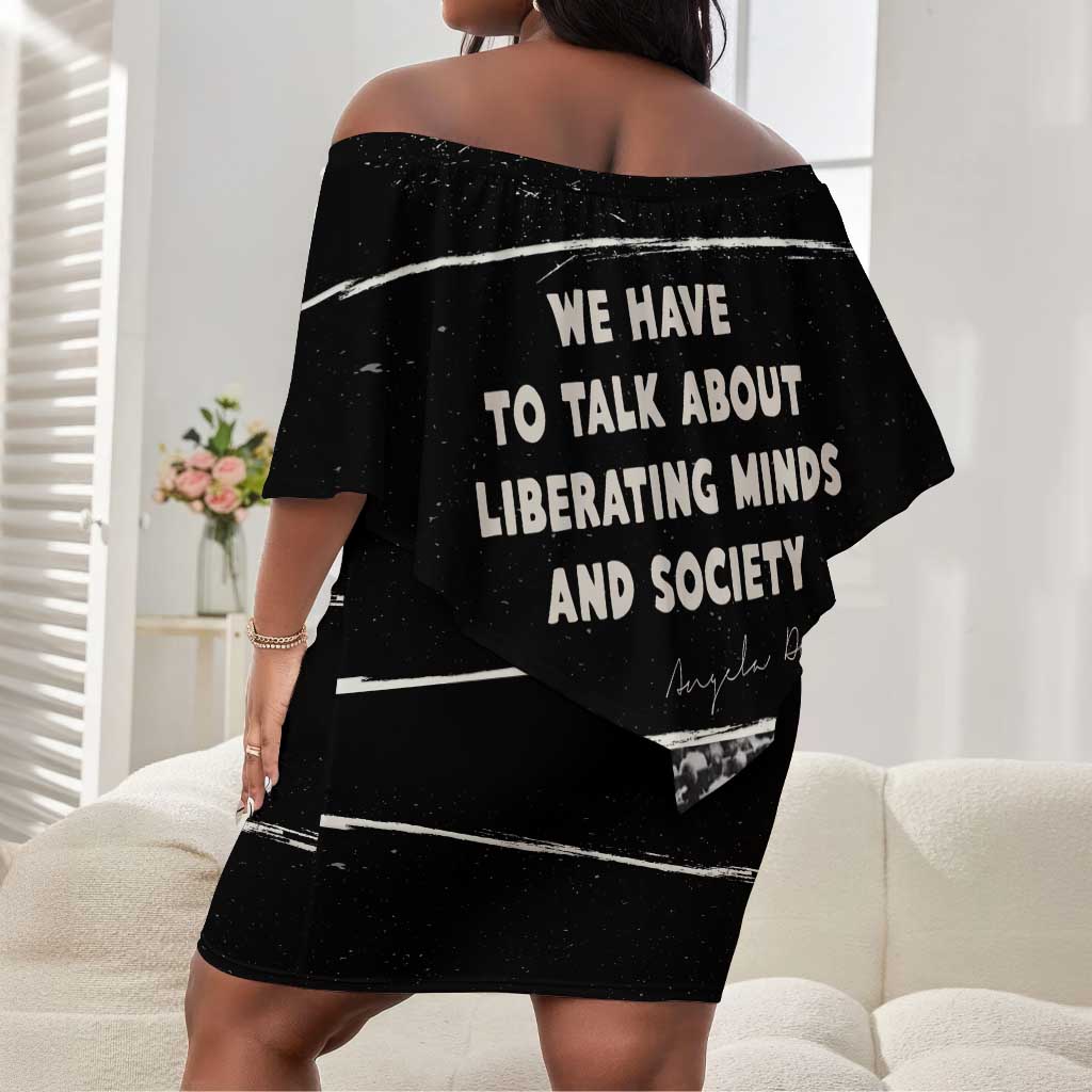 Angela Davis Off Shoulder Short Dress Protest Design Liberating Minds and Society Quote Civil Rights Movement - African Pride