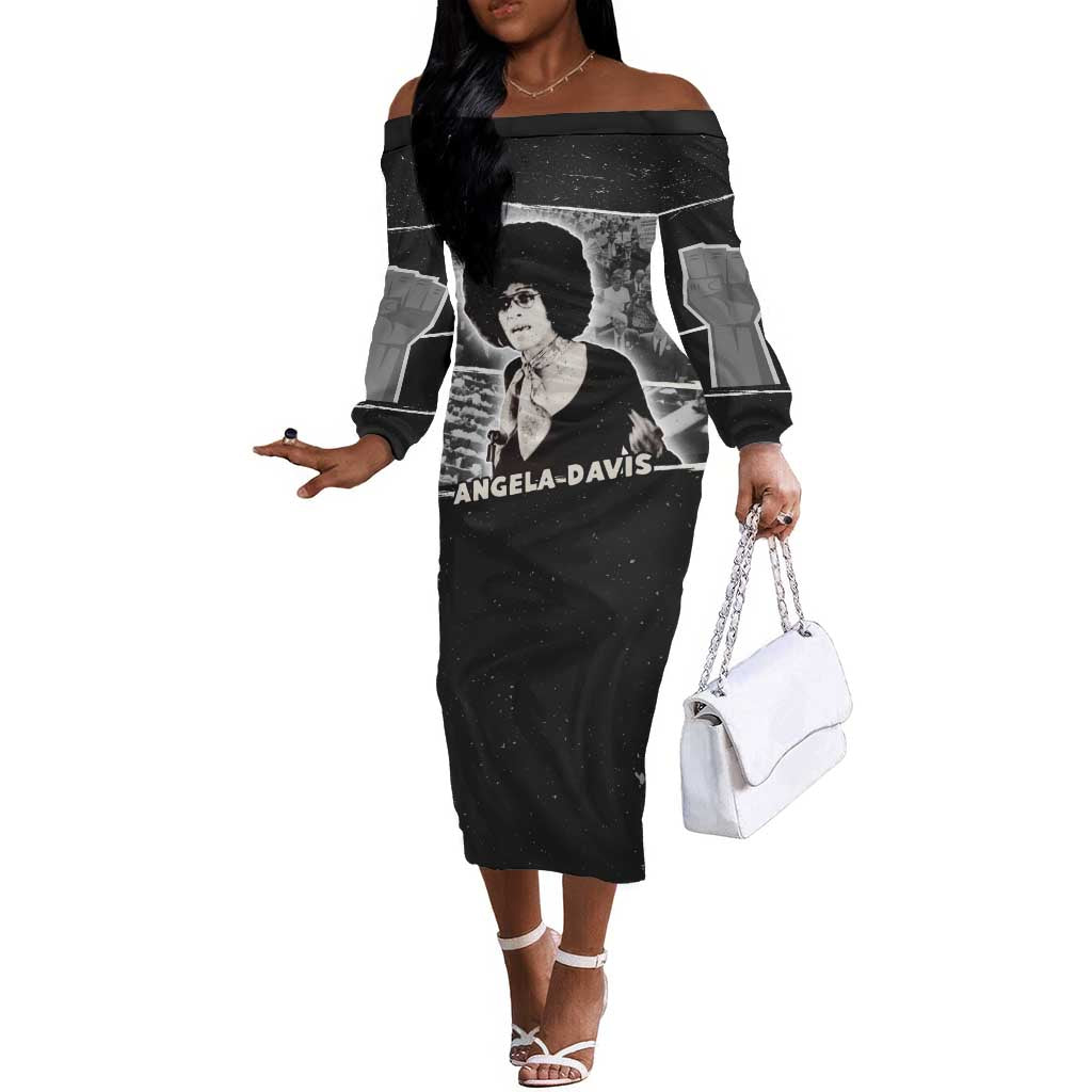Angela Davis Off The Shoulder Long Sleeve Dress Protest Design Liberating Minds and Society Quote Civil Rights Movement - African Pride