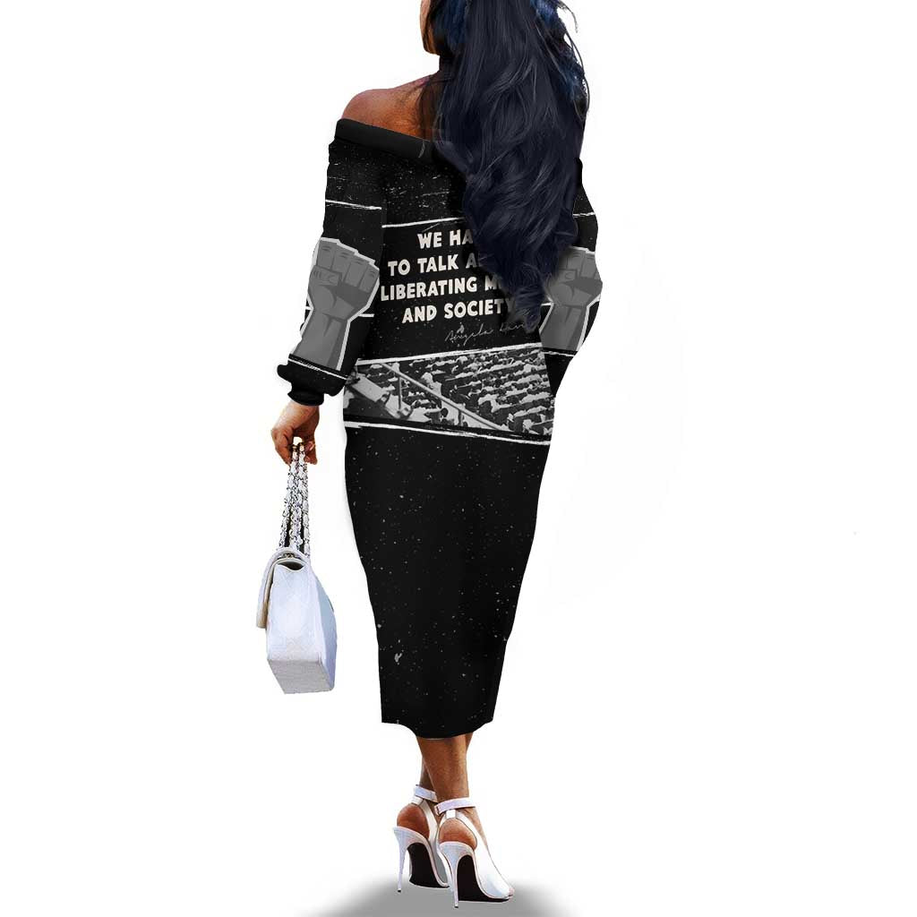 Angela Davis Off The Shoulder Long Sleeve Dress Protest Design Liberating Minds and Society Quote Civil Rights Movement - African Pride