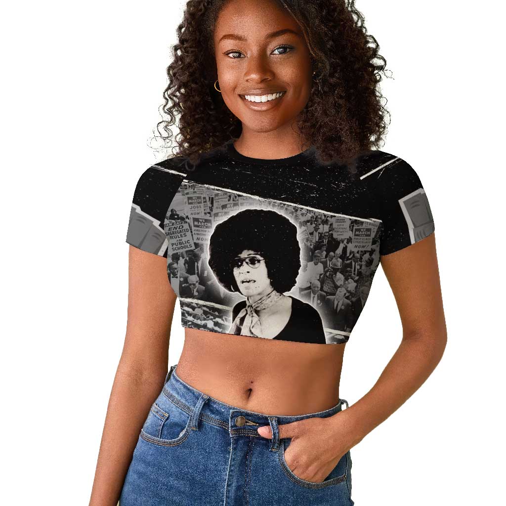 Angela Davis Raglan Cropped T shirt Protest Design Liberating Minds and Society Quote Civil Rights Movement TS04