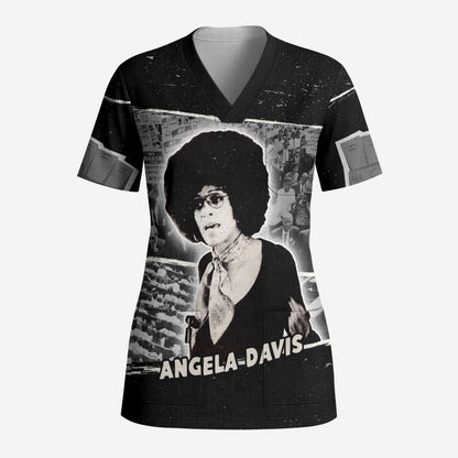 Angela Davis Scrub Top Protest Design Liberating Minds and Society Quote Civil Rights Movement - African Pride