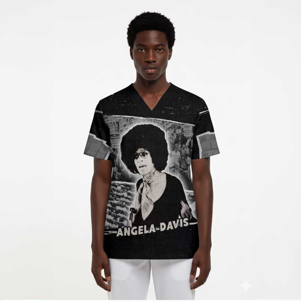Angela Davis Scrub Top Protest Design Liberating Minds and Society Quote Civil Rights Movement - African Pride