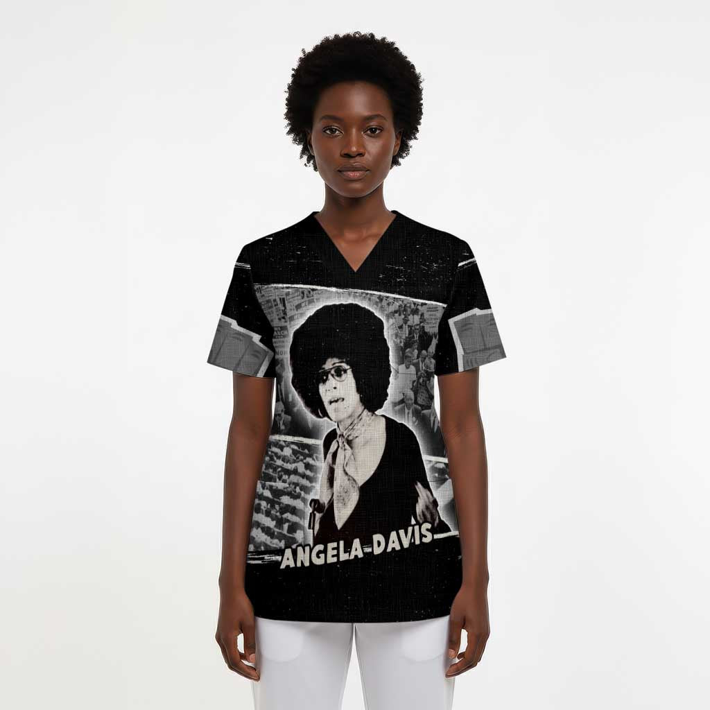 Angela Davis Scrub Top Protest Design Liberating Minds and Society Quote Civil Rights Movement - African Pride