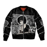 Angela Davis Sleeve Zip Bomber Jacket Protest Design Liberating Minds and Society Quote Civil Rights Movement - African Pride