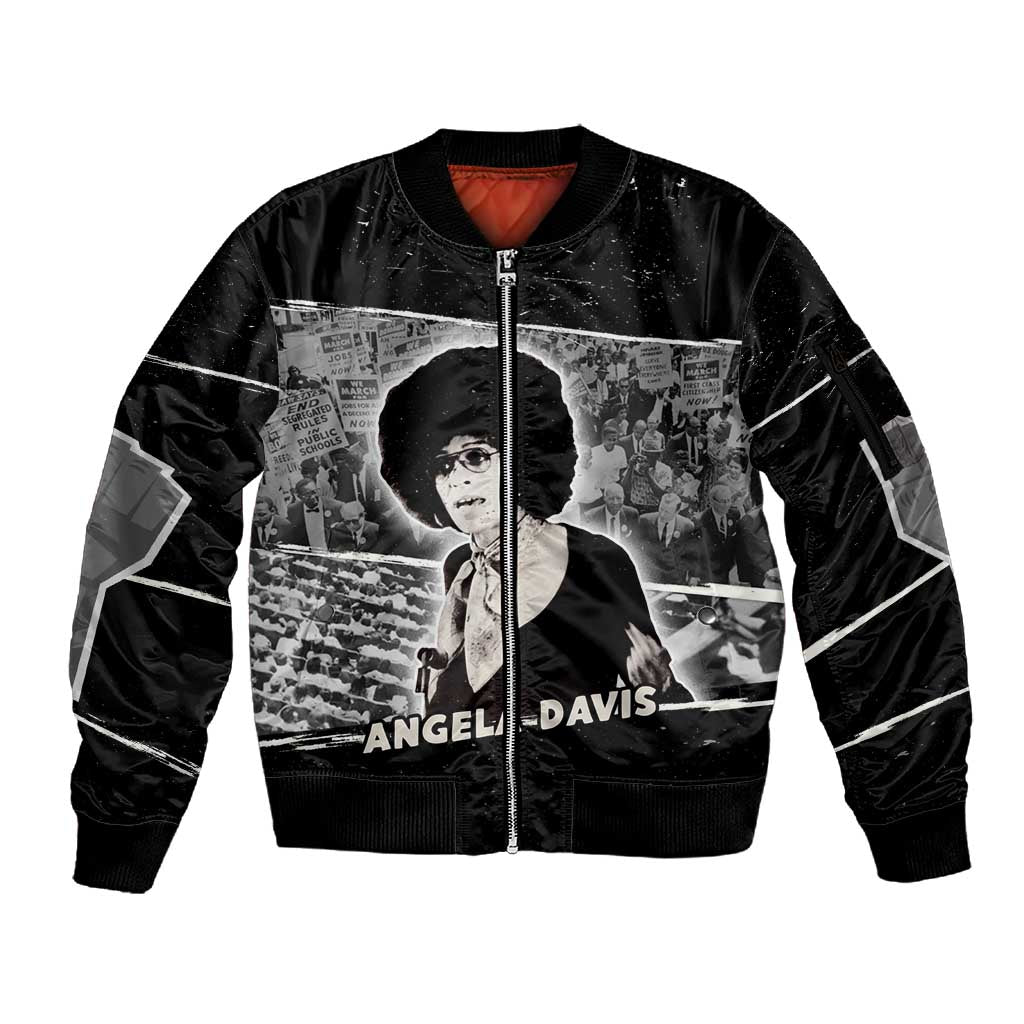 Angela Davis Sleeve Zip Bomber Jacket Protest Design Liberating Minds and Society Quote Civil Rights Movement - African Pride