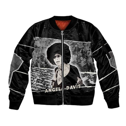 Angela Davis Sleeve Zip Bomber Jacket Protest Design Liberating Minds and Society Quote Civil Rights Movement - African Pride