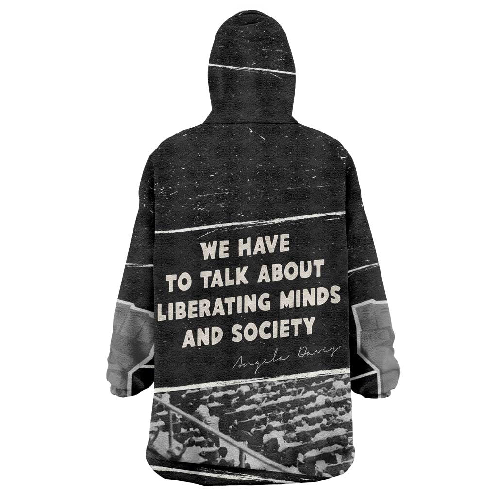 Angela Davis Wearable Blanket Hoodie Protest Design Liberating Minds and Society Quote Civil Rights Movement - African Pride