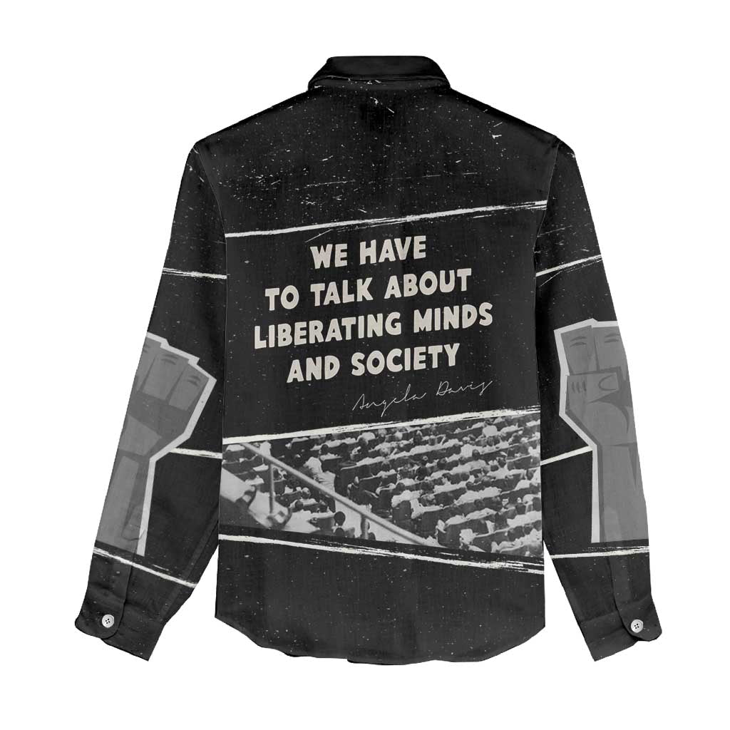 Angela Davis Women Casual Shirt Protest Design Liberating Minds and Society Quote Civil Rights Movement - African Pride