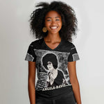 Angela Davis Women V-Neck T-Shirt Protest Design Liberating Minds and Society Quote Civil Rights Movement TS04