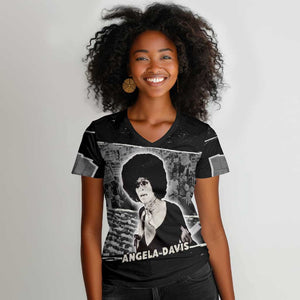 Angela Davis Women V-Neck T-Shirt Protest Design Liberating Minds and Society Quote Civil Rights Movement TS04
