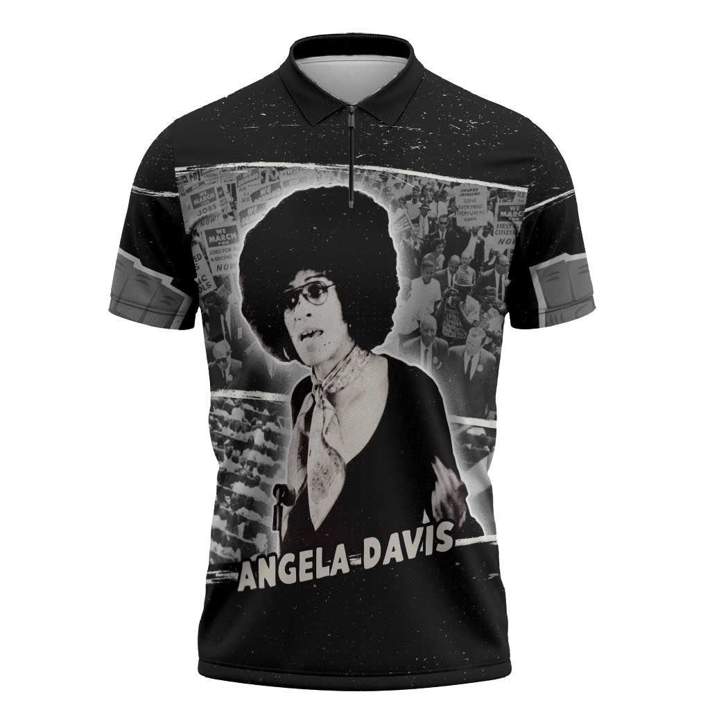 Angela Davis Zipper Polo Shirt Protest Design Liberating Minds and Society Quote Civil Rights Movement - African Pride